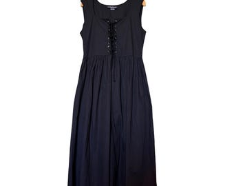 The Pyramid Collection Black Cotton Lace Up Renaissance Goth Midi Dress Womens M