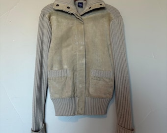Chaqueta vintage High Sierra para mujer con botones y ribete de punto de ante, color tostado, talla M