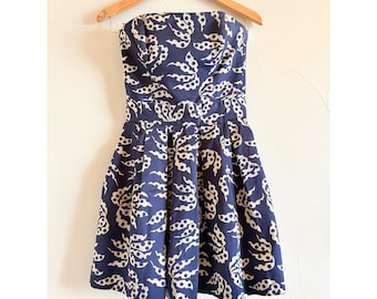 French Connection Y2K Baby Doll Bubble Strapless Abstract Print Mini Dress SZ 2