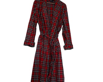 80s Polo Ralph Lauren Mens Red Tartan Plaid Cotton Robe Shawl Collar Large
