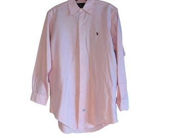 Camicia Oxford da uomo Ralph Lauren a righe rosa e bianche, taglia 14.5-32.