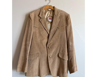 Miller Western Wear 42T Tan Corduroy Blazer Sport Coat Elbow Patches Vintage