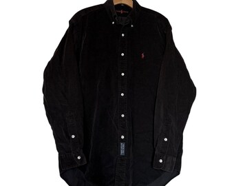 Ralph Lauren The Blaire Button-down zwart corduroy herenoverhemd maat M Pony-logo