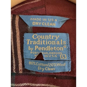 Bata de hombre a cuadros VTG Pendleton Country Traditionals, mezcla de algodón y lana color burdeos, talla L imagen 12