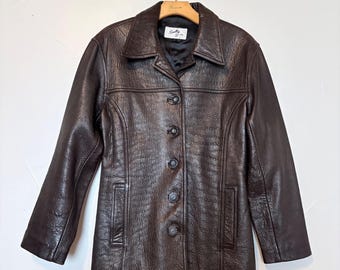 Y2K 90s Scully Leather Jacket Women Size 6 Brown Textured Button Front Blazer