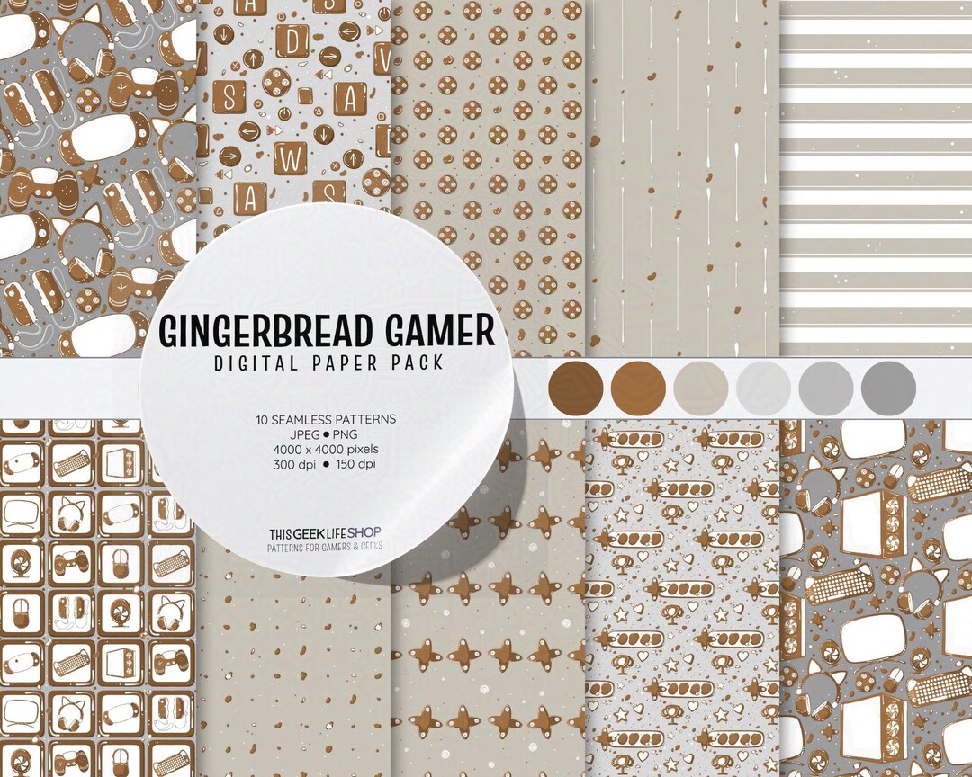 Gingerbread Gamer Pattern Pack - Seamless Repeat Pattern | Digital ...