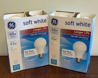 Old Style - Incandescent- GE Soft White/LongerLife - 60 Watt - A19 - Light Bulbs - 2 Packs/8 Bulbs