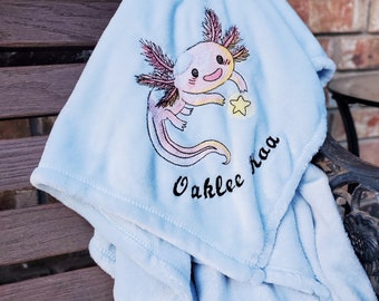 Cute Axolotl Baby Blanket, Personalized with name