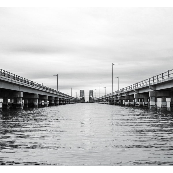 Robert Moses Bridge Black and White Print, Long Island New York