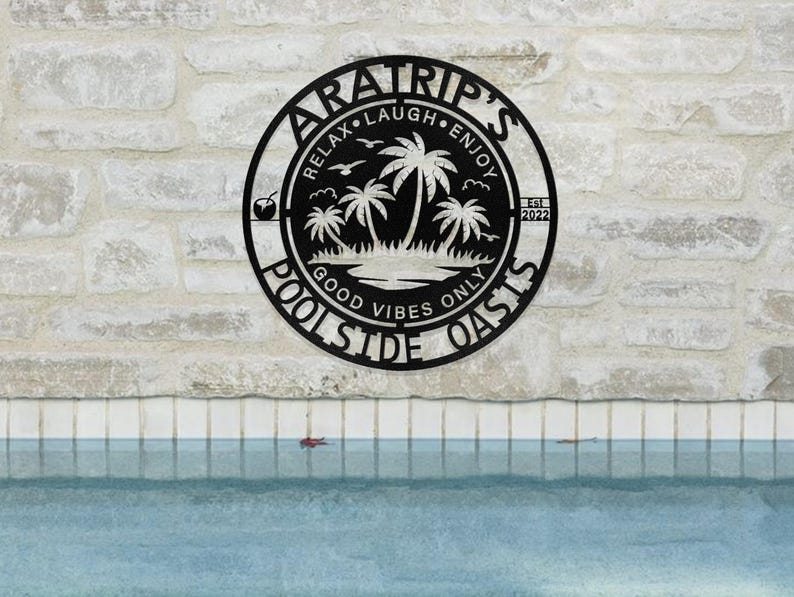 Personalized Family Poolside Metal Sign, Custom Pool Metal Wall Art ...