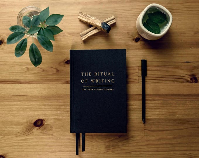 Guided Mindfulness Journal for Self Growth: The Ritual of Writing / 12-month undated daily journal with prompts / Black linen hardcover