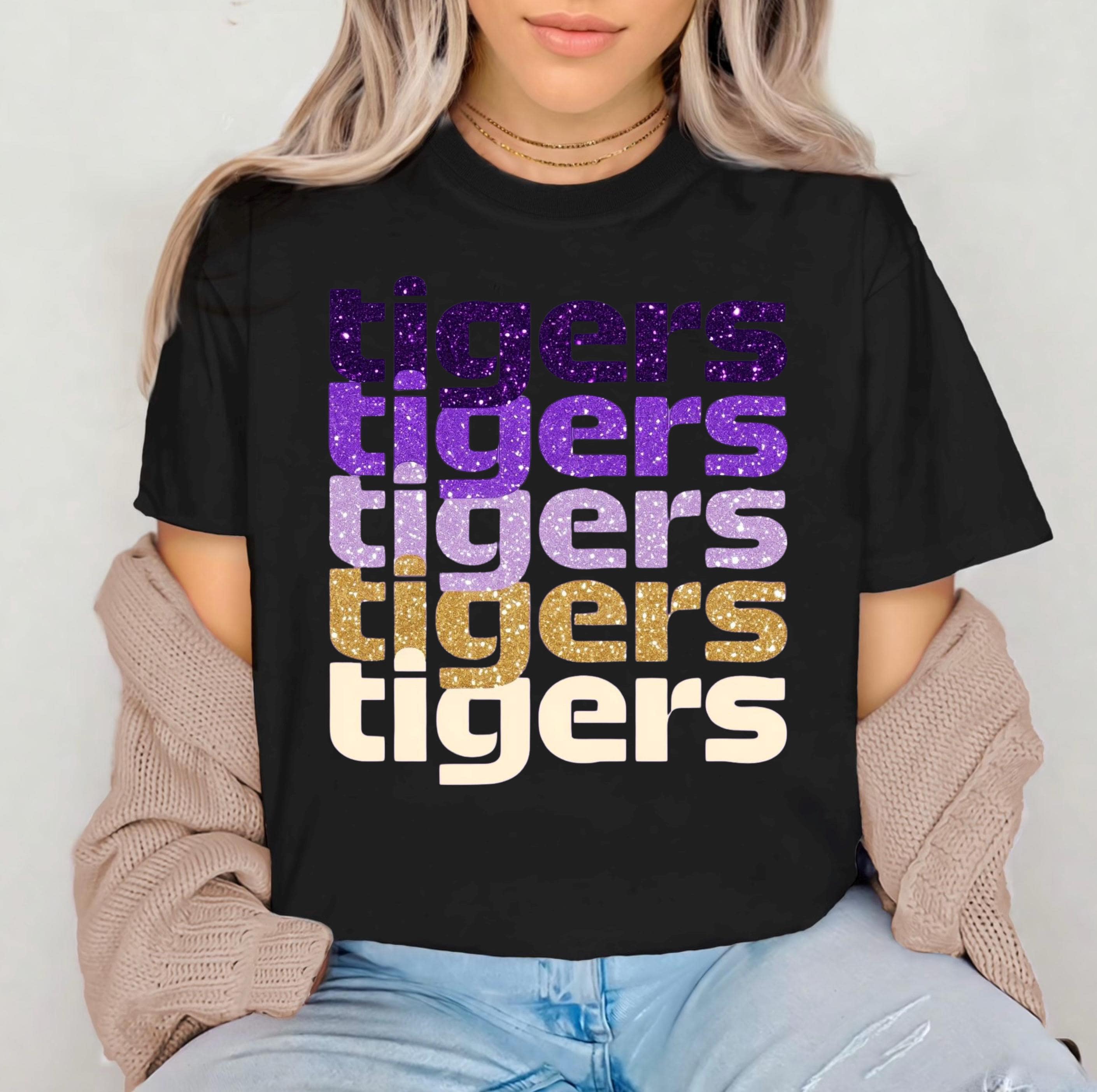 Tigers Glitter T-Shirt, Graphic Print Tee, Football Lover Gift, Sparkly Tigers Shirt, LSU Tigers