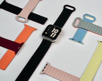 マグネット式シリコン Apple Watch バンド シリーズ 10 46 mm 42 mm、ツートンコントラストスポーツストラップ iWatch Ultra 2 49 mm、シリーズ 9 8 7 6 5 SE レディース メンズ