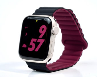 Black Burgundy Magnetic Silicone Apple Watch Band Series 10 46mm 42mm, Waterproof Contrast Strap for iWatch Ultra 2 49mm, S9 8 7 6 SE