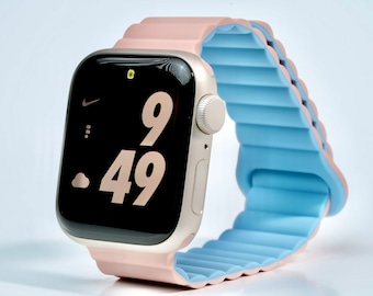 Pink & Baby Blue Magnetic Apple Watch Band | Pastel Two-Tone Silicone Strap Series 10 11 Ultra 2 | 42 44 45 46 49mm Women