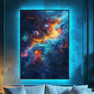 Abstracte digitale kunst aan de muur Galaxy | Levendige kosmische ruimtescène | Kleurrijke fantasienevelafdruk | Sci-Fi-universumkunst | Decor direct downloaden
