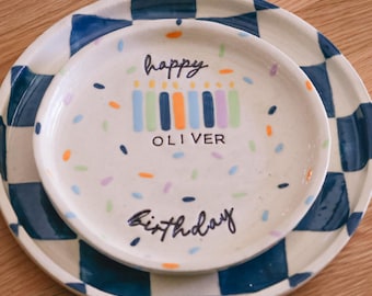 Handmade Ceramic Personalized Birthday Plate - Cake Slice/Cupcake Size | Made to Order | Candles & Sprinkles
