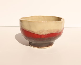Handmade Ceramic Matcha Bowl with Spout | Neutral Beige, Red, and Walnut