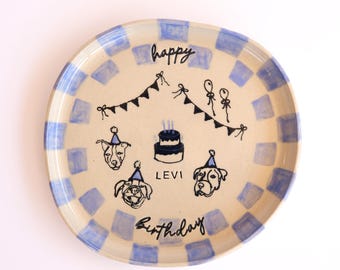Handmade Ceramic Personalized Birthday Plate - Cake Slice/Cupcake Size | Made to Order | Doodle Drawings