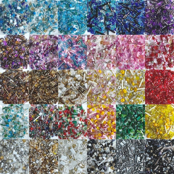 30 couleurs mélangées de graines et de perles de verre clairons x sac de 10 g Perles de tailles variées à coudre Embellissements de broderie Artisanat créatif Fabrication de bijoux