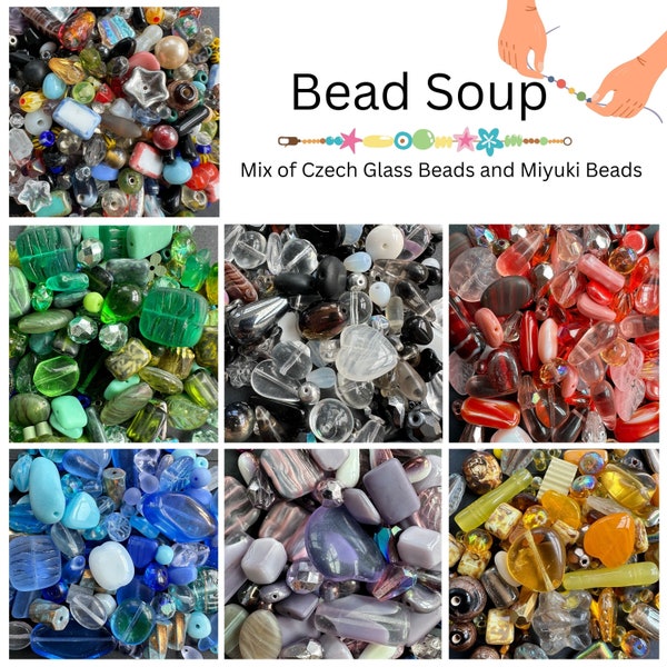Bead Soups Glass Assorted Loose Beads Mixed Pack of Miyuki Seed Beads and Czech Glass Beads Jewelry Making DIY craft supplies