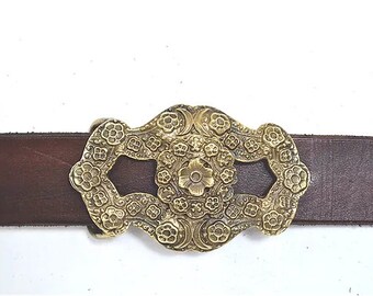 Handmade Classic Floral 1 Inch Buckle | Brass or Sterling Silver | Belt and Buckle Set Optional (please refer to product description)