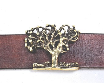 Handmade Tree 1 1/4 Inch Buckle | Brass or Sterling Silver (please refer to product description for further information/instruction)