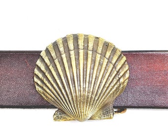 Vintage Solid Brass Scallop Shell Belt Buckle - Etsy display picture 1