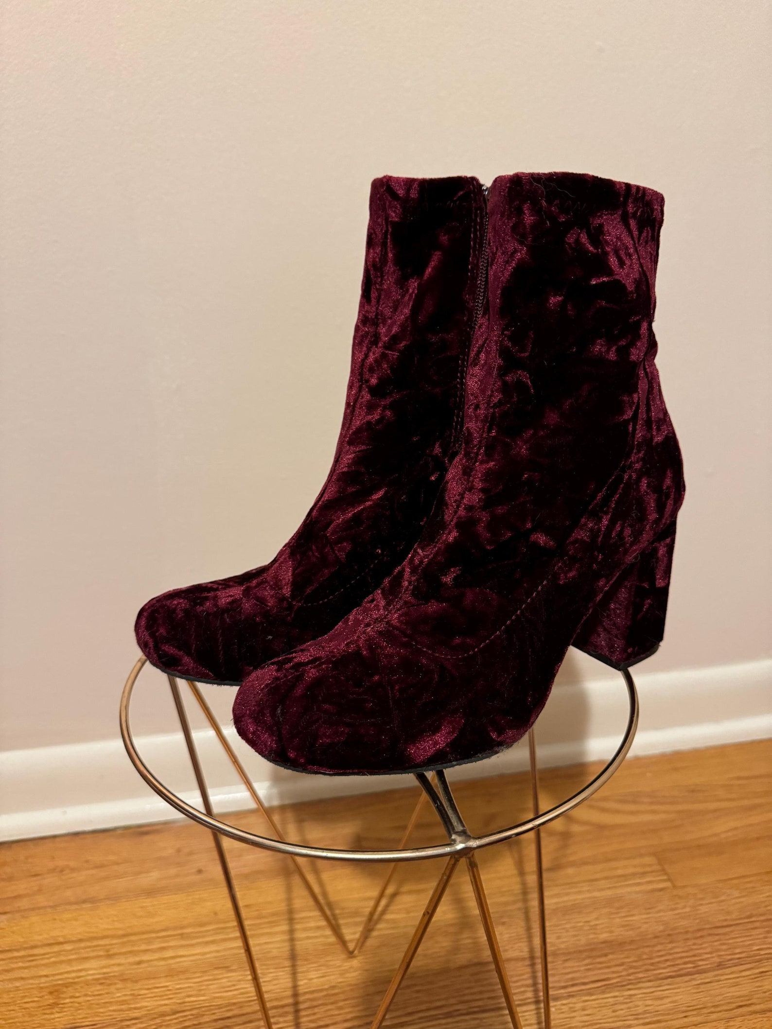 crushed velvet booties