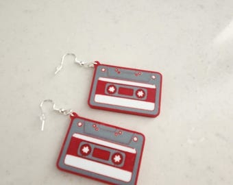 3D-geprinte oorbellen met cassetteband, 925 zilveren haken