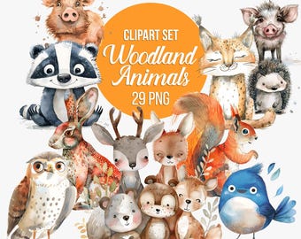 Aquarel bosdieren clipart | Bosdier png-afbeeldingen voor kinderkamerinrichting (directe download)