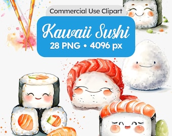 Watercolor Sushi Clipart - Japanese Food PNG for Stickers, Planners, Invitations