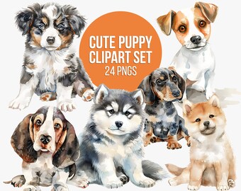 Adorable Puppies Clipart Set, Decor Graphics, Instant Download