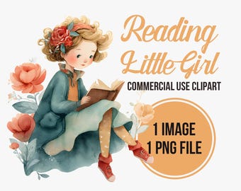 Watercolor Reading Girl Clipart - Book Lover Illustration for Classroom and Nursery Decor