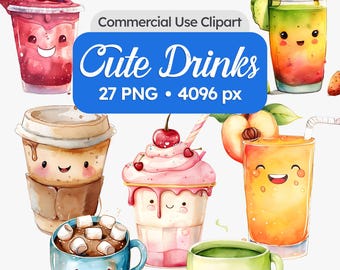 Watercolor Drinks Clipart – Beverage Illustrations for Stickers and Planners