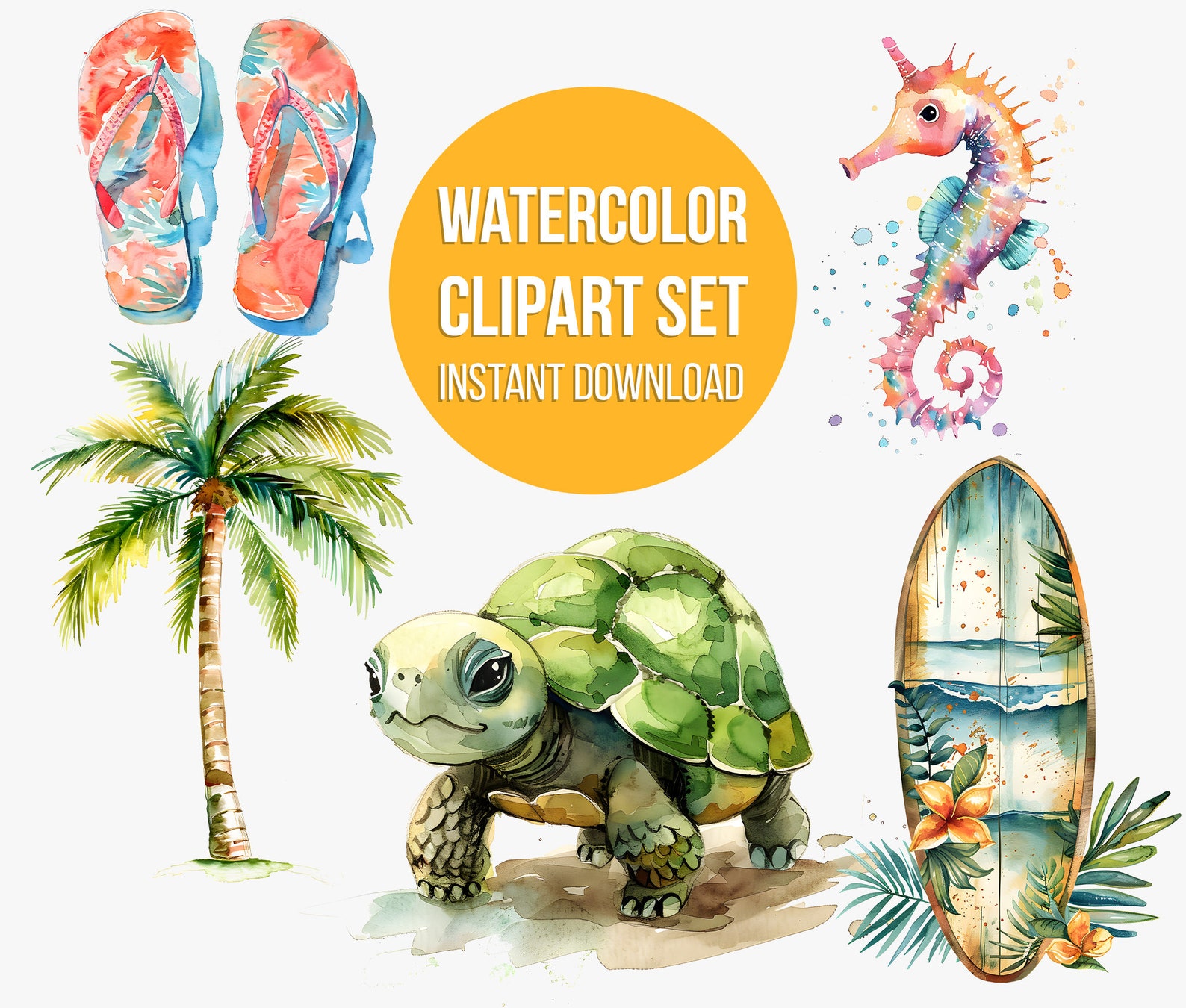 Beach Clipart Set, Decor Graphics, Instant Download - Etsy