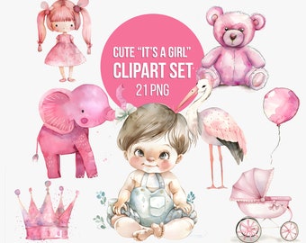 Watercolor It’s a Girl Clipart | Nursery and Baby Shower Decor Graphics (Instant Download)