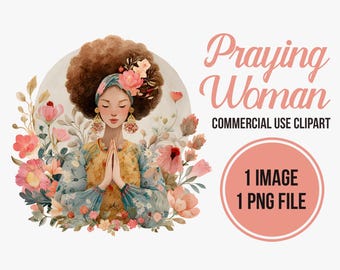 Watercolor Praying Woman Clipart - Spiritual Faith Journal Planner Prayer Graphics