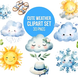 Watercolor Weather Clipart | Weather Decor PNG, Baby Shower Weather Clipart, Nursery Weather, Nursery Decor, Weather Clipart PNG