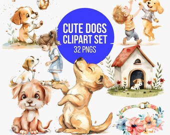 Watercolor Dogs Clipart | Nursery Art and Decor Graphics (Instant Download)