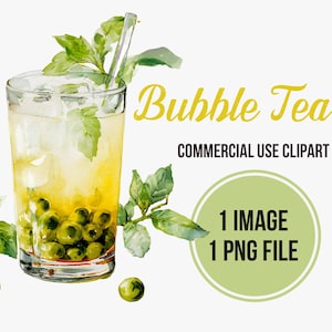 Watercolor Bubble Tea Clipart | Bobba Tea PNG, Milk Tea Clipart, Drink Clipart, Instant Digital Download, Watercolor Clipart