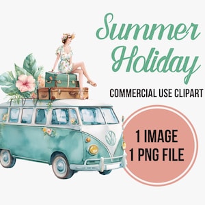 Watercolor Summer Holiday Clipart | Summer Holiday PNG, Vacation Clipart PNG, Summer Travel Clipart, Vintage Travel, Woman Holiday Travel