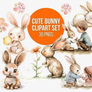 Cute Bunnies Clipart Set, Decor Graphics, Nursery Decoration, Instant Download