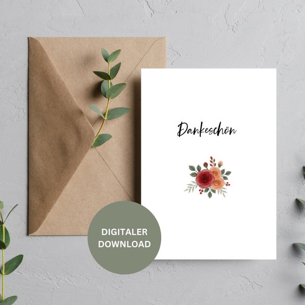 Descarga digital, Blume, Blumenstrauss, druckbare Grußkarte, Frühling, Gruß, Danke, Dankeschön, Note, Imprimible, Druckbares Geschenk