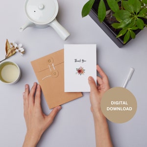 Téléchargement numérique, fleurs, bouquet de fleurs, carte-cadeau imprimable, printemps, mot de passe, merci, mot de remerciement, imprimable, téléchargement numérique