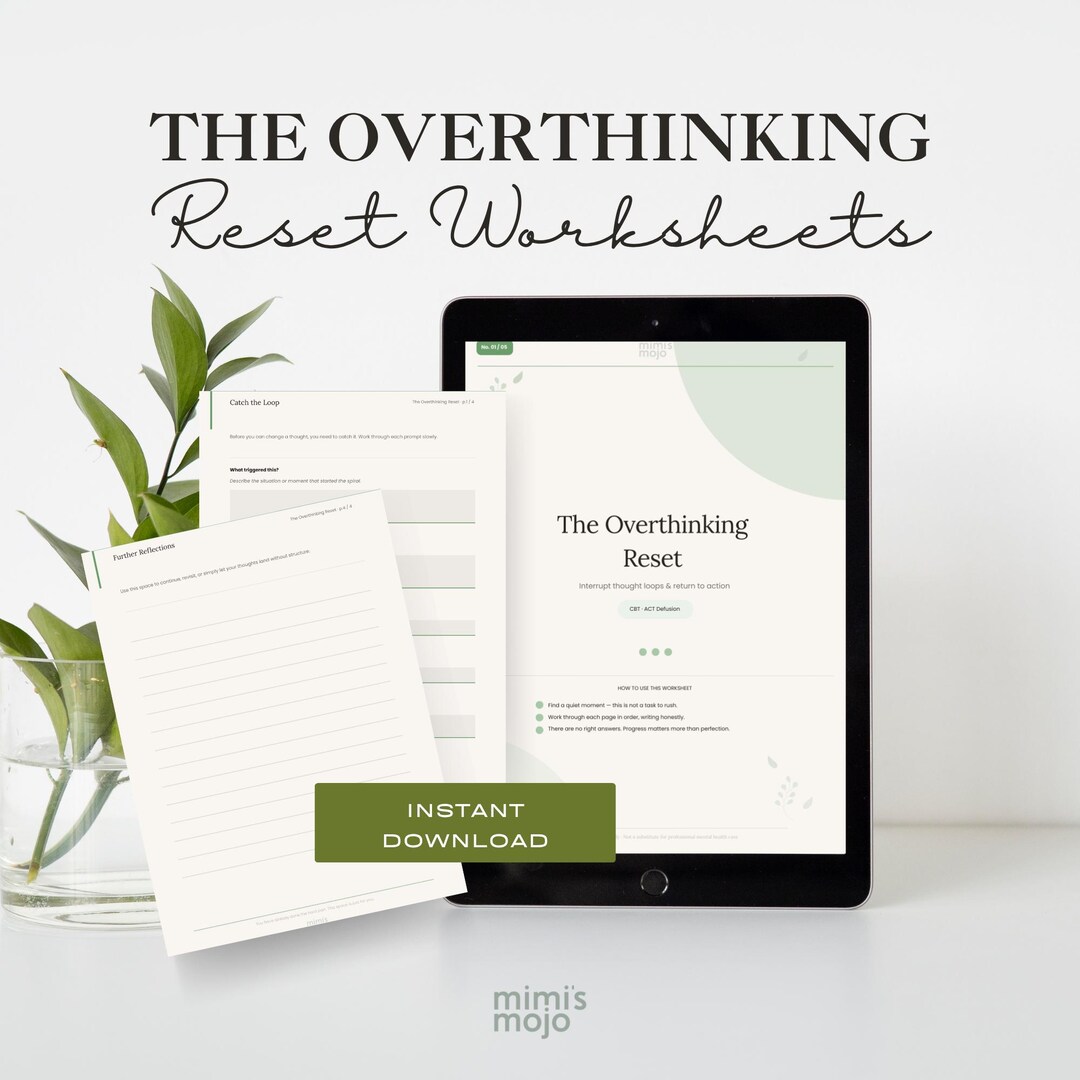 Overthinking Skill Sheet.pdf Overthinking Reset Worksheet | CBT Self-help Tool, Emotional Regulation ...