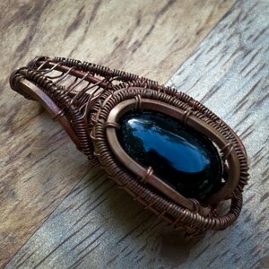 Black Obsidian & Copper Wire Wrapped Pendant Necklace