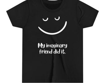 Funny, cute, Imaginary friend, mischievous, not guilty, protesting innocence, smiley face, Youth short sleeve tee
