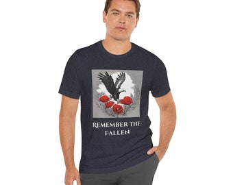 Memorial Day, Veteran's Day, Eagle, poppy, remember the fallen, US, patriot, conservative, armed forces, Unisex Jersey Short Sleeve Tee