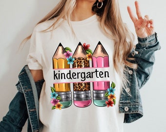 Floral Pencil Kindergarten Shirt, Personalized Teacher Shirt, 1st 2nd 3rd Grade Teacher Shirt, Back to School Gift for Teacher